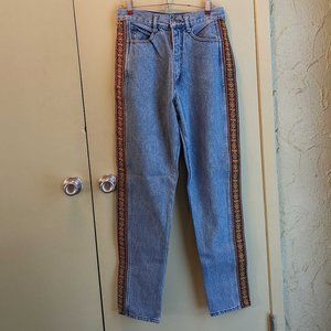 Denim jeans with ribbon trim, size 9/10